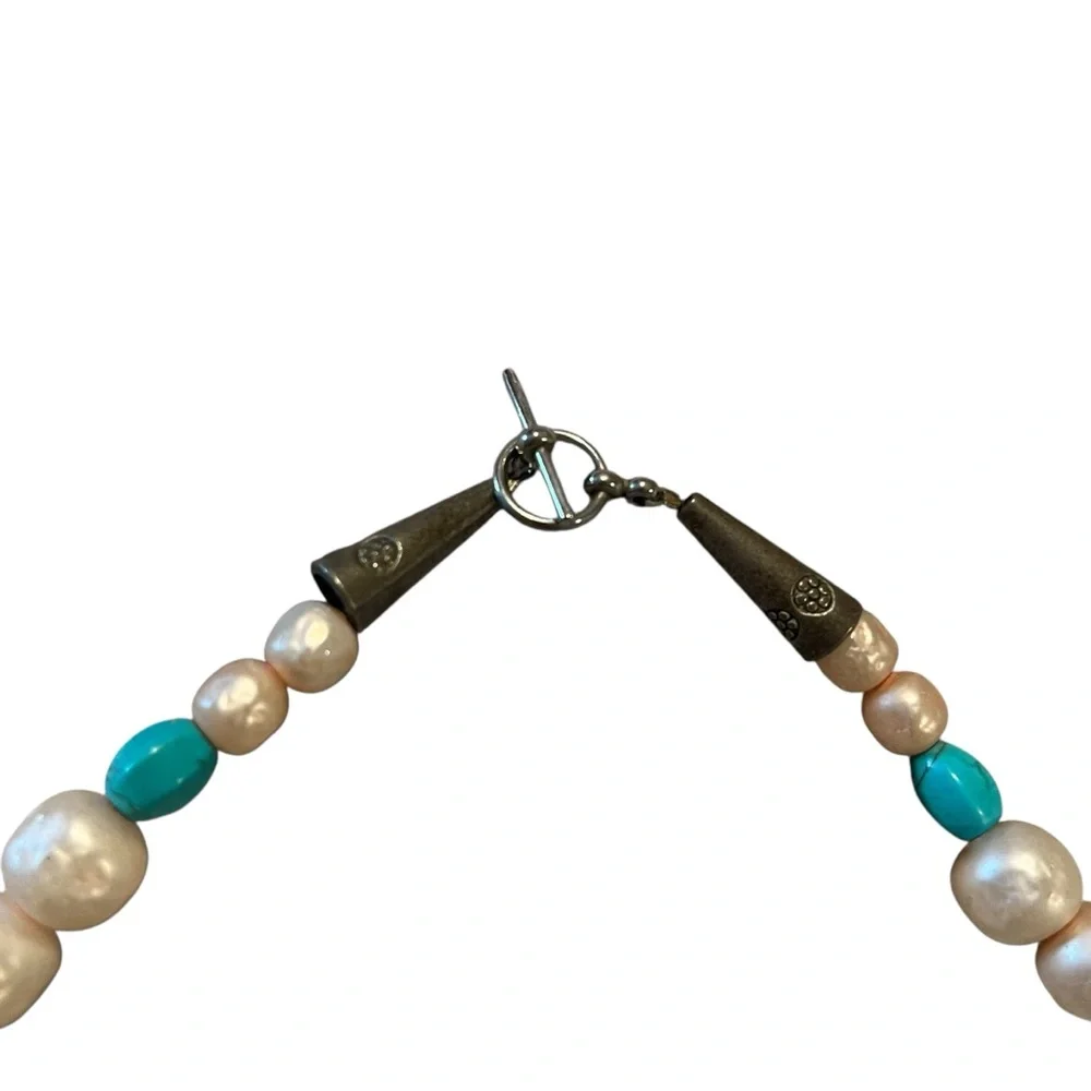 Turquoise Howlite Robin’s Egg Beads And Pearl Choker Necklace‎ Western Bling